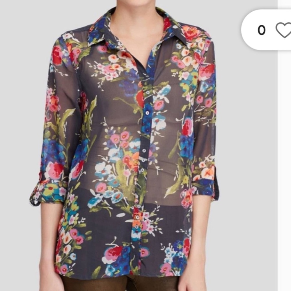 Kut of the Kloth sheer floral button down shirt/blouse